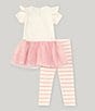 Color:Ivory - Image 2 - Little Girls 2T-6X 3/4 Sleeve Birthday Cake Fit-And-Flare Dress & Striped Leggings Set