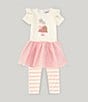 Color:Ivory - Image 3 - Little Girls 2T-6X 3/4 Sleeve Birthday Cake Fit-And-Flare Dress & Striped Leggings Set