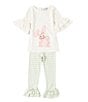 Color:Ivory - Image 1 - Little Girls 2T-6X 3/4 Sleeve Easter Bunny Applique Tunic Top & Striped Ruffle Leg Leggings Set