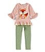 Color:Blush - Image 1 - Little Girls 2T-6X 3/4-Sleeve Fox-Applique Tunic Top & Striped Leggings Set