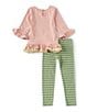 Color:Blush - Image 2 - Little Girls 2T-6X 3/4-Sleeve Fox-Applique Tunic Top & Striped Leggings Set