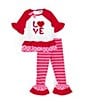 Color:Red - Image 1 - Little Girls 2T-6X 3/4-Sleeve Mixed-Media Love Tunic Top & Leggings Set