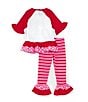 Color:Red - Image 2 - Little Girls 2T-6X 3/4-Sleeve Mixed-Media Love Tunic Top & Leggings Set