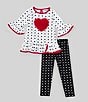 Color:White - Image 1 - Little Girls 2T-6X 3/4 Sleeve Soutache Heart Motif Heart Printed T-Shirt & Heart Printed Leggings Set