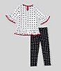 Color:White - Image 2 - Little Girls 2T-6X 3/4 Sleeve Soutache Heart Motif Heart Printed T-Shirt & Heart Printed Leggings Set
