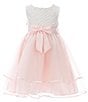 Color:Blush - Image 1 - Little Girls 2T-6X Basketweave-Bodice/Mesh Two-Tier Skirted Fit-And-Flare Dress