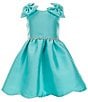 Color:Aqua - Image 1 - Little Girls 2T-6X Bow-Accented-Shoulder Fit-And-Flare Mikado Dress
