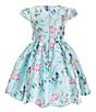 Color:Mint - Image 2 - Little Girls 2T-6X Cap-Sleeve Floral-Printed Mikado Fit-And-Flare Dress