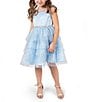 Color:Blue - Image 1 - Little Girls 2T-6X Cap Sleeve Illusion Yoke Foil Dot Mesh Embellished Waist Layered Skirt Fit & Flare Dress