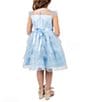Color:Blue - Image 2 - Little Girls 2T-6X Cap Sleeve Illusion Yoke Foil Dot Mesh Embellished Waist Layered Skirt Fit & Flare Dress