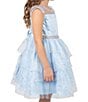 Color:Blue - Image 3 - Little Girls 2T-6X Cap Sleeve Illusion Yoke Foil Dot Mesh Embellished Waist Layered Skirt Fit & Flare Dress