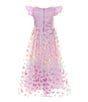 Color:Lilac - Image 2 - Little Girls 2T-6X Cap Sleeve Satin Bodice/Butterfly-Appliqued Ombre-Skirted Ball Gown