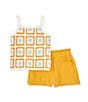 Color:Mustard - Image 1 - Little Girls 2T-6X Crocheted Tank Top & Solid Gauze Shorts Set