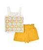 Color:Mustard - Image 2 - Little Girls 2T-6X Crocheted Tank Top & Solid Gauze Shorts Set
