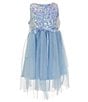 Color:Blue - Image 1 - Little Girls 2T-6X Embellished Bodice/Mesh Skirted High-Low Hem Ballgown