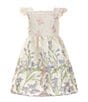 Color:Taupe - Image 1 - Little Girls 2T-6X Flutter-Sleeve Butterfly Bodice/Floral Brocade Skirted Fit-And-Flare Dress