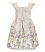 Color:Taupe - Image 2 - Little Girls 2T-6X Flutter-Sleeve Butterfly Bodice/Floral Brocade Skirted Fit-And-Flare Dress