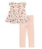 Color:White - Image 2 - Little Girls 2T-6X Flutter-Sleeve Butterfly/Floral Mesh Top & Solid Knit Leggings Set