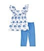 Color:Blue - Image 1 - Little Girls 2T-6X Flutter-Sleeve Embroidered Woven Shift Dress & Solid Leggings Set