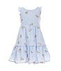 Color:Blue - Image 1 - Little Girls 2T-6X Flutter-Sleeve Floral-Embroidered Striped Seersucker Fit-And-Flare Dress