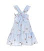 Color:Blue - Image 2 - Little Girls 2T-6X Flutter-Sleeve Floral-Embroidered Striped Seersucker Fit-And-Flare Dress