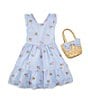 Color:Blue - Image 3 - Little Girls 2T-6X Flutter-Sleeve Floral-Embroidered Striped Seersucker Fit-And-Flare Dress