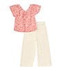 Color:Blush - Image 2 - Little Girls 2T-6X Flutter-Sleeve Patterned Woven Top & Solid Gauze Capri Pant Set