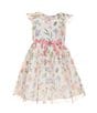 Color:Ivory - Image 1 - Little Girls 2T-6X Flutter-Sleeve Floral Print Mesh Dress