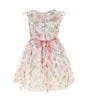 Color:Ivory - Image 2 - Little Girls 2T-6X Flutter-Sleeve Floral Print Mesh Dress