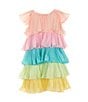 Color:Peach - Image 1 - Little Girls 2T-6X Flutter-Sleeve Rainbow Ombre Color Block Ruffle Dress