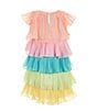 Color:Peach - Image 2 - Little Girls 2T-6X Flutter-Sleeve Rainbow Ombre Color Block Ruffle Dress