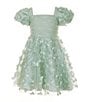 Rare Editions Little Girls Flutter-Sleeve Ruched-Bodice Butterfly-Appliqued Fit-And-Flare Dress, Color:Sage - Image 1