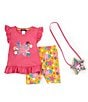 Color:Raspberry - Image 1 - Little Girls 2T-6X Flutter-Sleeve Star-Motif Tunic Top & Star-Printed Bike Shorts Set
