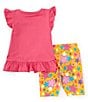 Color:Raspberry - Image 2 - Little Girls 2T-6X Flutter-Sleeve Star-Motif Tunic Top & Star-Printed Bike Shorts Set