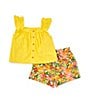 Color:Yellow - Image 1 - Little Girls 2T-6X Flutter-Sleeve Top & Floral-Printed Shorts Set