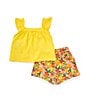 Color:Yellow - Image 2 - Little Girls 2T-6X Flutter-Sleeve Top & Floral-Printed Shorts Set