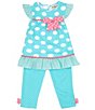 Color:Mint - Image 1 - Little Girls 2T-6X Large Dot/Stripe Fit-And-Flare Dress & Solid Leggings Set