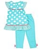 Color:Mint - Image 2 - Little Girls 2T-6X Large Dot/Stripe Fit-And-Flare Dress & Solid Leggings Set