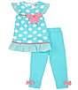 Color:Mint - Image 3 - Little Girls 2T-6X Large Dot/Stripe Fit-And-Flare Dress & Solid Leggings Set