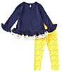 Color:Navy - Image 2 - Little Girls 2T-6X Long-Sleeve Fox-Applique Tunic Top & Printed Leggings 2-Piece Set