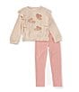Color:Oatmeal - Image 1 - Little Girls 2T-6X Long Sleeve Glitter-Accented Heart-Appliqued Waffle Knit Tunic Top & Knit Leggings Set