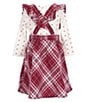 Color:Mauve/White - Image 2 - Little Girls 2T-6X Long-Sleeve Heart Printed Top With Plaid Fleece Jumper Dress