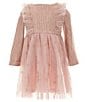 Color:Blush - Image 1 - Little Girls 2T-6X Long Sleeve Textured Knit/Glitter-Accented Mesh Fit-And-Flare Dress
