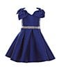 Color:Royal - Image 1 - Little Girls 2T-6X Mikado Bow Shoulder Dress