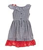 Color:Navy - Image 2 - Little Girls 2T-6X One-Shoulder Checked Fit-And-Flare Dress