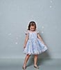 Color:Light Blue - Image 3 - Little Girls 2T-6X Puffed Sleeve Sequin-Embellished Floral-Soutache Fit & Flare Dress