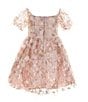 Color:Blush - Image 2 - Little Girls 2T-6X Puffed Sleeve Sequin-Embellished Floral-Soutache Fit & Flare Dress
