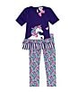 Color:Purple - Image 1 - Little Girls 2T-6X Raglan Sleeve Unicorn Applique Tunic Top & Floral Printed Leggings Set