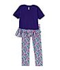 Color:Purple - Image 2 - Little Girls 2T-6X Raglan Sleeve Unicorn Applique Tunic Top & Floral Printed Leggings Set