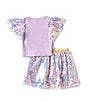 Color:Lilac - Image 2 - Little Girls 2T-6X Sequin-Puff-Sleeve Good Vibes Top & Sequin-Embellished Patterned Skort Set